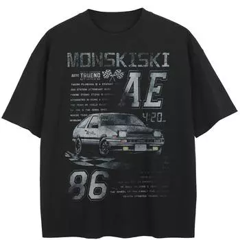 Уличная футболка с рисунком гоночного автомобиля, хлопковые топы унисекс, футболки, летняя футболка с короткими рукавами M чёрный