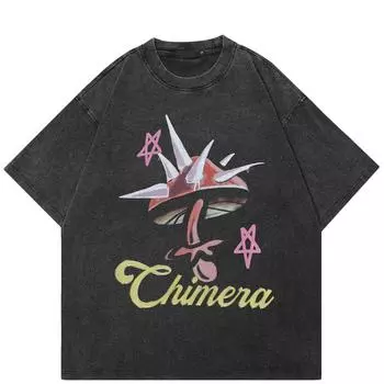 Уличная футболка с рисунком грибов и ногтей, хлопковая промытая черная футболка, топы унисекс, футболки, летняя футболка с короткими рукавами S чёрный