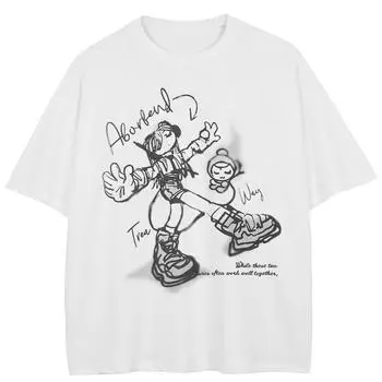 Уличная футболка с рисунком из мультфильма, хлопковые топы унисекс, футболки, летняя футболка с короткими рукавами M белый