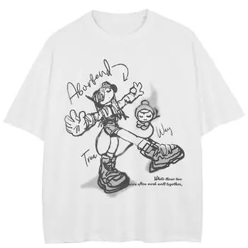 Уличная футболка с рисунком из мультфильма, хлопковые топы унисекс, футболки, летняя футболка с короткими рукавами M белый