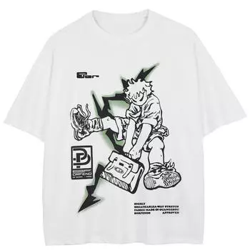 Уличная футболка с рисунком из мультфильма, хлопковые топы унисекс, футболки, летняя футболка с короткими рукавами M белый