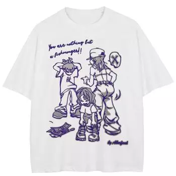 Уличная футболка с рисунком из мультфильма, хлопковые топы унисекс, футболки, летняя футболка с короткими рукавами M белый