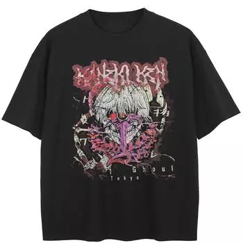 Уличная футболка с рисунком из мультфильма, хлопковые топы унисекс, футболки, летняя футболка с короткими рукавами M чёрный