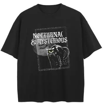 Уличная футболка с рисунком кота, хлопковые топы унисекс, футболки, летняя футболка с короткими рукавами M чёрный