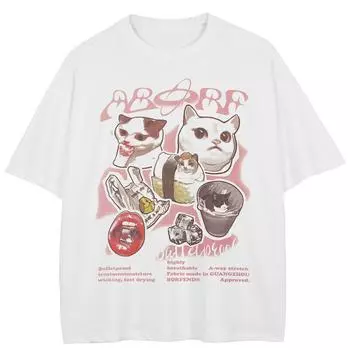 Уличная футболка с рисунком Maneki-neko, хлопковые топы унисекс, футболки, летняя футболка с короткими рукавами M белый