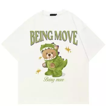 Уличная футболка с рисунком медведя, хлопковая футболка, топы унисекс, футболки, летняя футболка с короткими рукавами S белый
