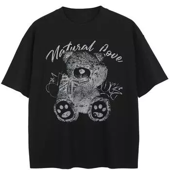 Уличная футболка с рисунком медведя из мультфильма, хлопковые топы унисекс, футболки, летняя футболка с короткими рукавами M чёрный