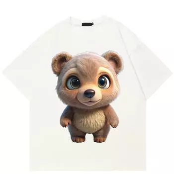 Уличная футболка с рисунком медведя в стиле Харадзюку, хлопковая футболка, топы унисекс, футболки, летняя футболка с короткими рукавами S белый