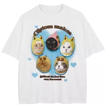 Уличная футболка с рисунком «Милые кошки», хлопковые топы унисекс, футболки, летняя футболка с короткими рукавами M белый