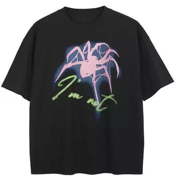 Уличная футболка с рисунком паука, хлопковые топы унисекс, футболки, летняя футболка с короткими рукавами M чёрный