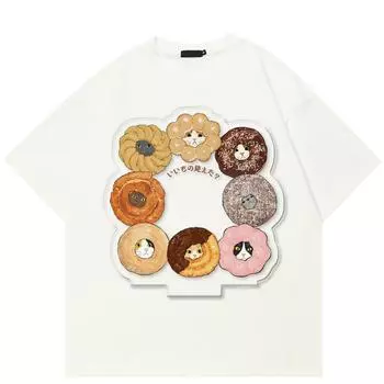 Уличная футболка с рисунком пончика в стиле Харадзюку, хлопковая футболка, топы унисекс, футболки, летняя футболка с короткими рукавами S белый