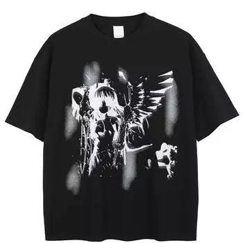 Уличная футболка с рисунком японского аниме, хлопковые топы унисекс, футболки, летняя футболка с короткими рукавами M чёрный