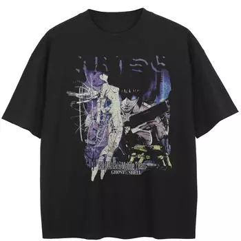 Уличная футболка с рисунком японского аниме, хлопковые топы унисекс, футболки, летняя футболка с короткими рукавами M чёрный