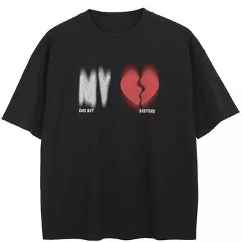 Уличная футболка с рисунком «Разбитое сердце», хлопковые топы унисекс, футболки, летняя футболка с короткими рукавами M чёрный