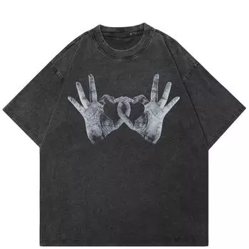 Уличная футболка с рисунком рук, хлопковая черная футболка, топы унисекс, футболки, летняя футболка с короткими рукавами S чёрный