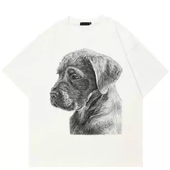 Уличная футболка с рисунком собаки, хлопковая футболка, топы унисекс, футболки, летняя футболка с короткими рукавами S белый