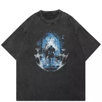 Уличная футболка с рисунком «Туннель времени» с обеих сторон, черная хлопковая футболка, топы унисекс, футболки, летняя футболка с короткими рукавами S чёрный