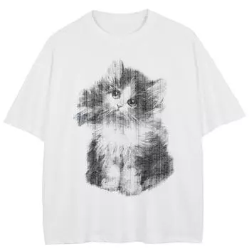 Уличная футболка с рисунком забавного кота, хлопковые топы унисекс, футболки, летняя футболка с короткими рукавами M белый