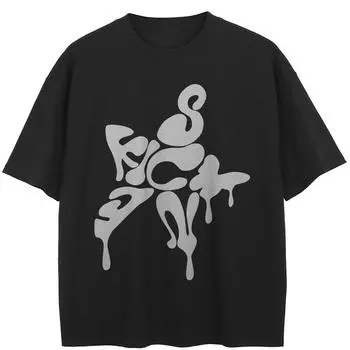 Уличная футболка с рисунком звезды, черная футболка, хлопковые топы унисекс, футболки, летняя футболка с короткими рукавами M чёрный