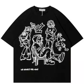 Уличная футболка с забавным аниме-мультяшным рисунком S чёрный