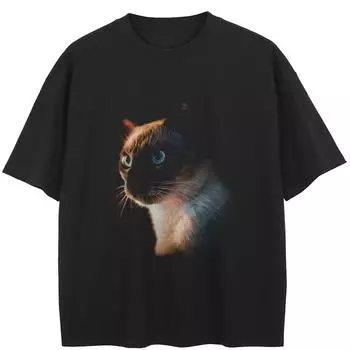 Уличная футболка с забавным рисунком, хлопковая футболка, топы унисекс, футболки, летняя футболка с короткими рукавами M чёрный