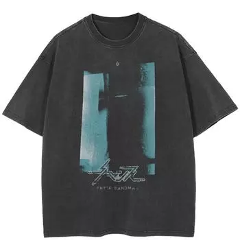 Уличная футболка с забавным рисунком, хлопковая промытая черная футболка, топы унисекс, футболки, летняя футболка с короткими рукавами S чёрный