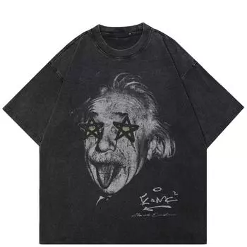 Уличная футболка с забавным рисунком, хлопковая промытая черная футболка, топы унисекс, футболки, летняя футболка с короткими рукавами S чёрный