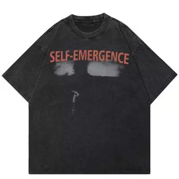 Уличная футболка с забавным рисунком, хлопковая промытая черная футболка, топы унисекс, футболки, летняя футболка с короткими рукавами S чёрный