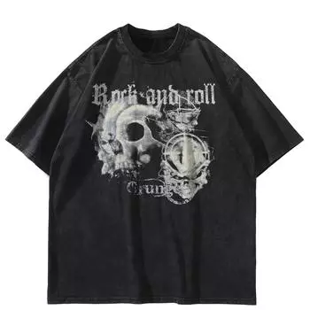 Уличная футболка с забавным рисунком, хлопковая промытая черная футболка, топы унисекс, футболки, летняя футболка с короткими рукавами S чёрный