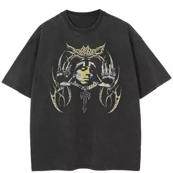 Уличная футболка с забавным рисунком, хлопковая промытая черная футболка, топы унисекс, футболки, летняя футболка с короткими рукавами S чёрный