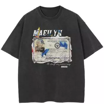 Уличная футболка с забавным рисунком, хлопковая промытая черная футболка, топы унисекс, футболки, летняя футболка с короткими рукавами S чёрный