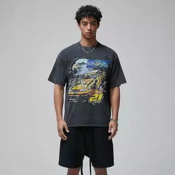 Уличная футболка с забавным рисунком, хлопковая промытая черная футболка, топы унисекс, футболки, летняя футболка с короткими рукавами S чёрный