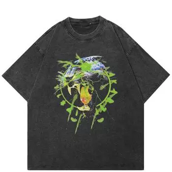 Уличная футболка с забавным рисунком, хлопковая промытая черная футболка, топы унисекс, футболки, летняя футболка с короткими рукавами S чёрный