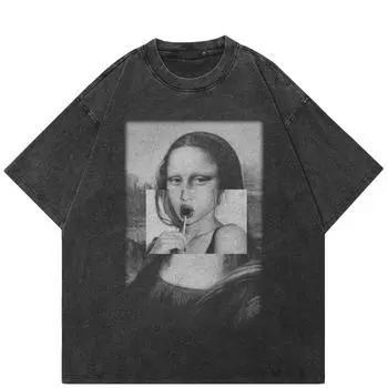 Уличная футболка с забавным рисунком, хлопковая промытая черная футболка, топы унисекс, футболки, летняя футболка с короткими рукавами S чёрный