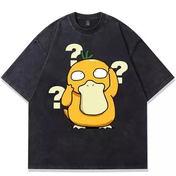 Уличная футболка с забавным рисунком, хлопковая промытая черная футболка, топы унисекс, футболки, летняя футболка с короткими рукавами S чёрный