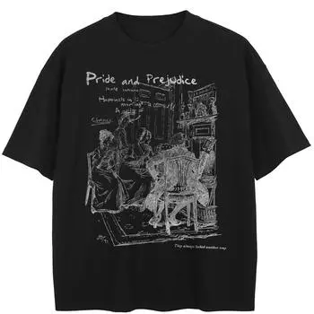 Уличная футболка с забавным рисунком, хлопковая промытая черная футболка, топы унисекс, футболки, летняя футболка с короткими рукавами S чёрный