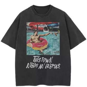 Уличная футболка с забавным рисунком, хлопковая промытая черная футболка, топы унисекс, футболки, летняя футболка с короткими рукавами S чёрный