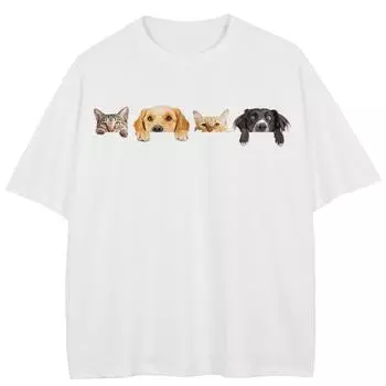 Уличная футболка с забавным рисунком кошек и собак, хлопковые топы унисекс, футболки, летняя футболка с короткими рукавами M белый