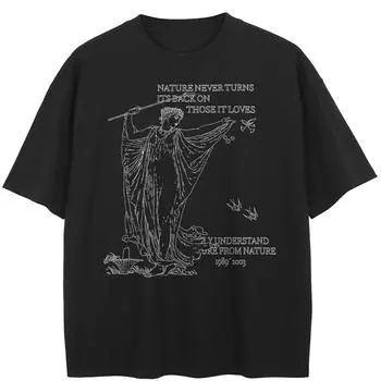 Уличная футболка со статуей и графикой, хлопковые топы унисекс, футболки, летняя футболка с короткими рукавами M чёрный