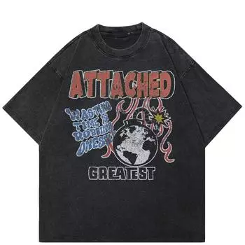 Уличная футболка унисекс, хлопковая промытая черная футболка, топы унисекс, футболки, летняя футболка с короткими рукавами S чёрный