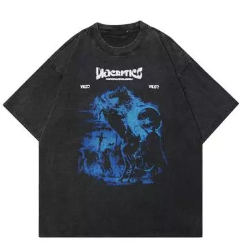 Уличная футболка унисекс с абстрактным рисунком, хлопковая промытая черная футболка, топы унисекс, футболки, летняя футболка с короткими рукавами S чёрный