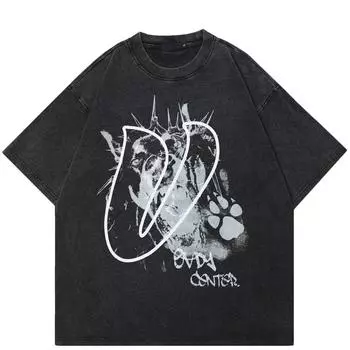 Уличная футболка унисекс с абстрактным рисунком, хлопковая промытая черная футболка, топы унисекс, футболки, летняя футболка с короткими рукавами S чёрный