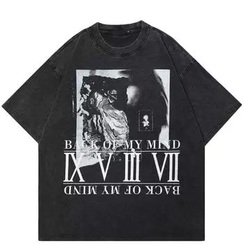 Уличная футболка унисекс с абстрактным рисунком, хлопковая промытая черная футболка, топы унисекс, футболки, летняя футболка с короткими рукавами S чёрный