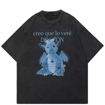 Уличная футболка унисекс с графикой динозавра, хлопковая футболка, топы унисекс, футболки, летняя футболка с короткими рукавами S чёрный