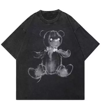 Уличная футболка унисекс с милым медведем, хлопковая черная футболка, топы унисекс, футболки, летняя футболка с короткими рукавами S чёрный