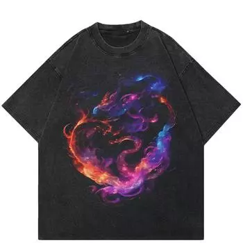 Уличная футболка унисекс с милым рисунком, хлопковая черная футболка, топы унисекс, футболки, летняя футболка с короткими рукавами S чёрный