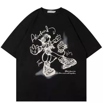 Уличная футболка унисекс с мультяшным рисунком, хлопковая футболка, топы унисекс, футболки, летняя футболка с короткими рукавами S белый