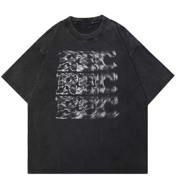 Уличная футболка унисекс с нечеткими буквами и графикой, хлопковая промытая черная футболка, топы унисекс, футболки, летняя футболка с короткими рукавами S чёрный