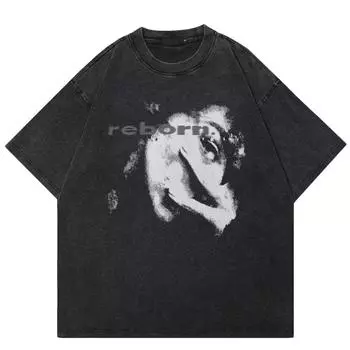 Уличная футболка унисекс с принтом профиля и лицом S чёрный