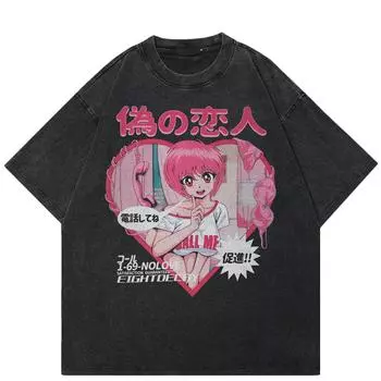 Уличная футболка унисекс с японским аниме и графикой 2024 года S чёрный